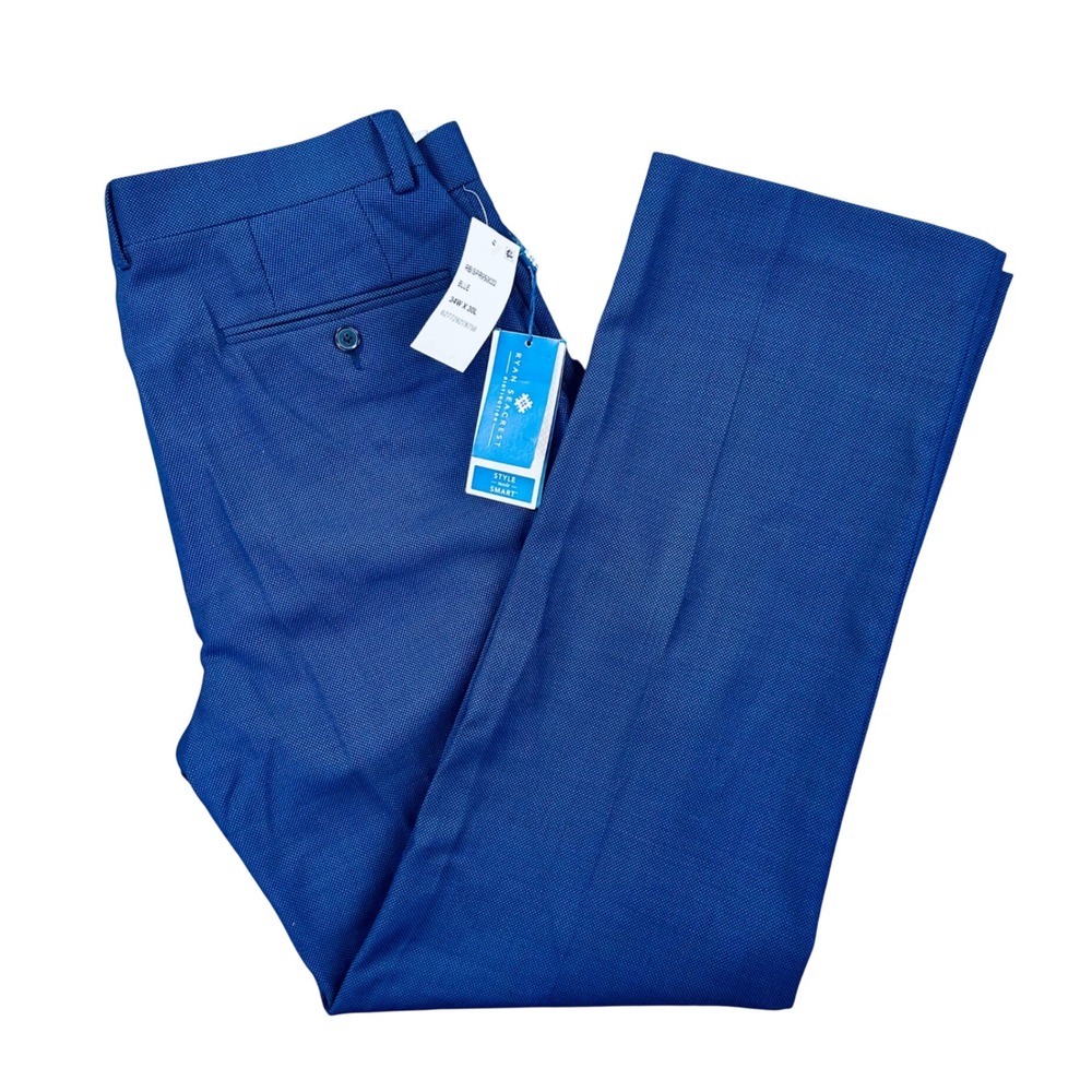 Ryan Seacrest Distinction Modern Fit Wool Blend Dress Pants Men's 34x30 Blue NEW